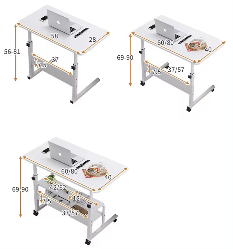Height Adjustable White Student Study Desk with Mobile Wheels