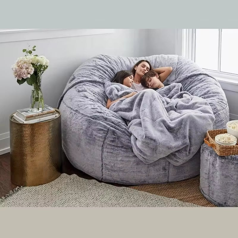Luxurious 7-Foot Faux Fur Bean Bag Sofa Cover