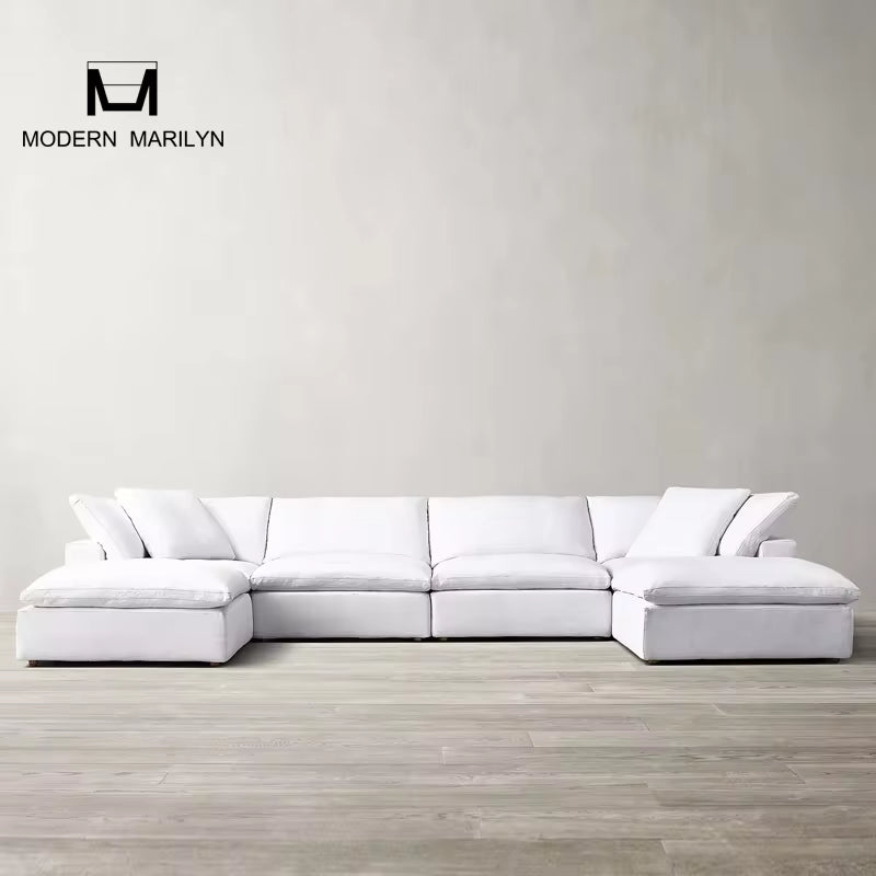 Cream Linen Cloud Modular L-Shaped Sofa: Soft, Durable, Modern Design