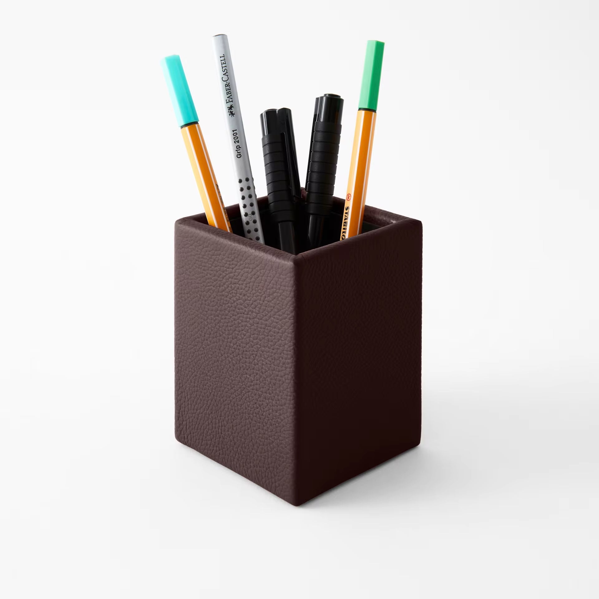 Luxurious Dark Brown Real Leather Office Desk Set