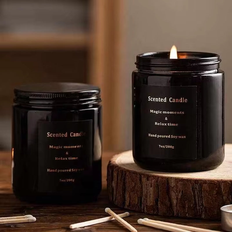 Luxurious Black Scented Wax Candles in Glass Jar - Customized Aromatic Candle
