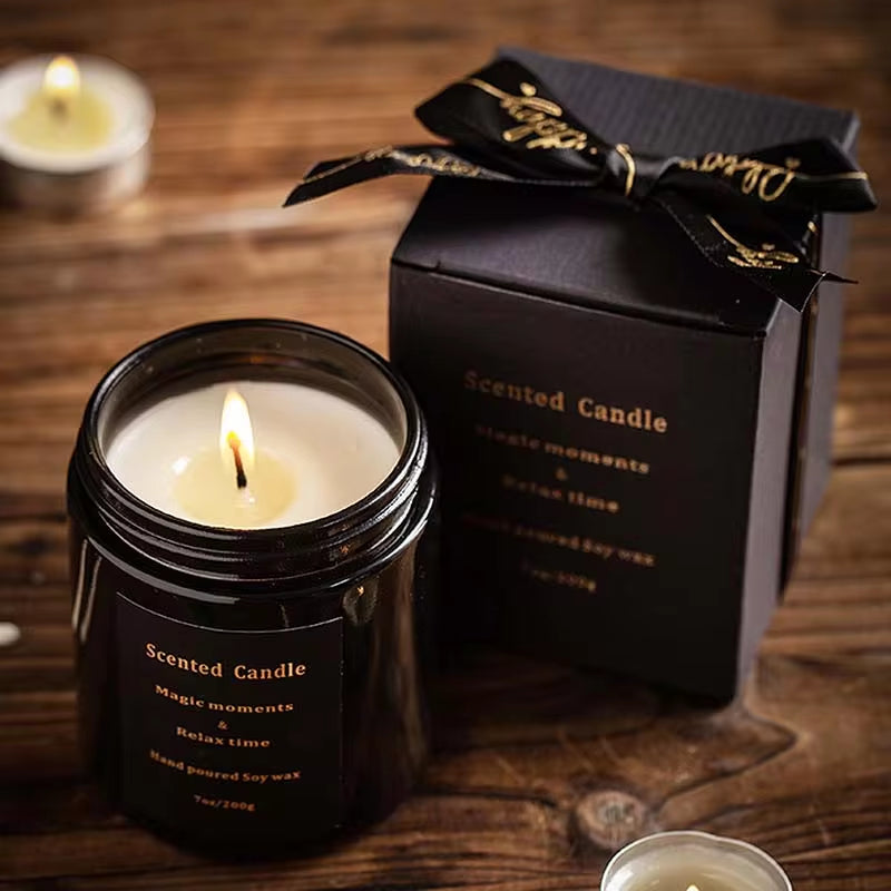 Luxurious Black Scented Wax Candles in Glass Jar - Customized Aromatic Candle