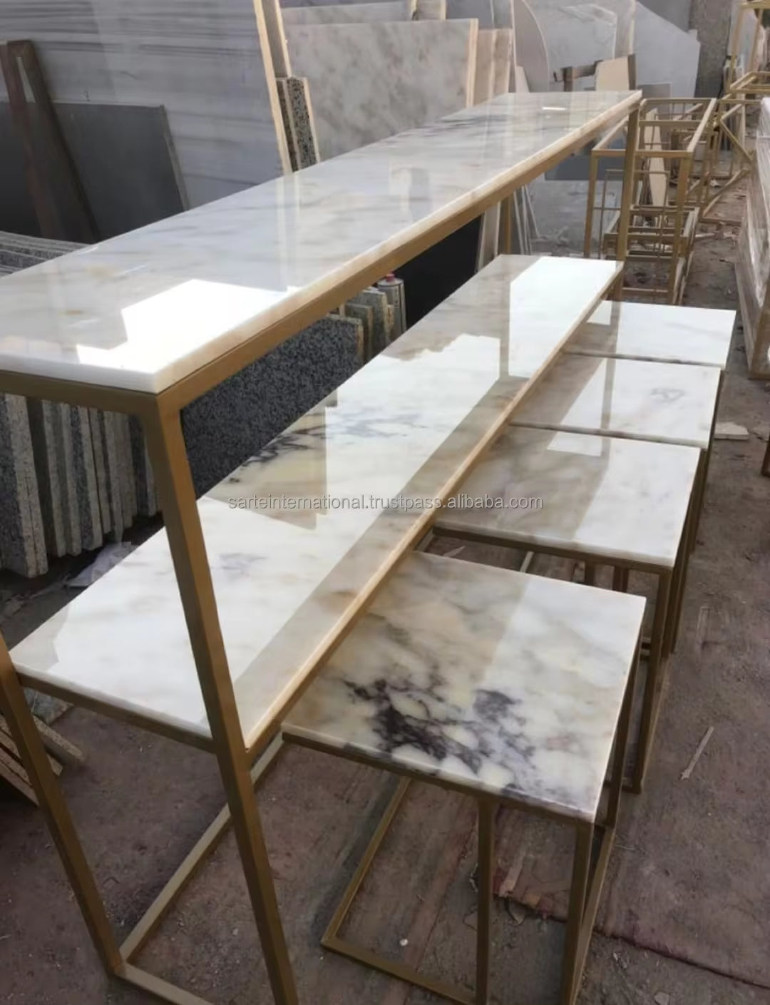 Luxurious Gold Metal Marble Pattern Coffee Table