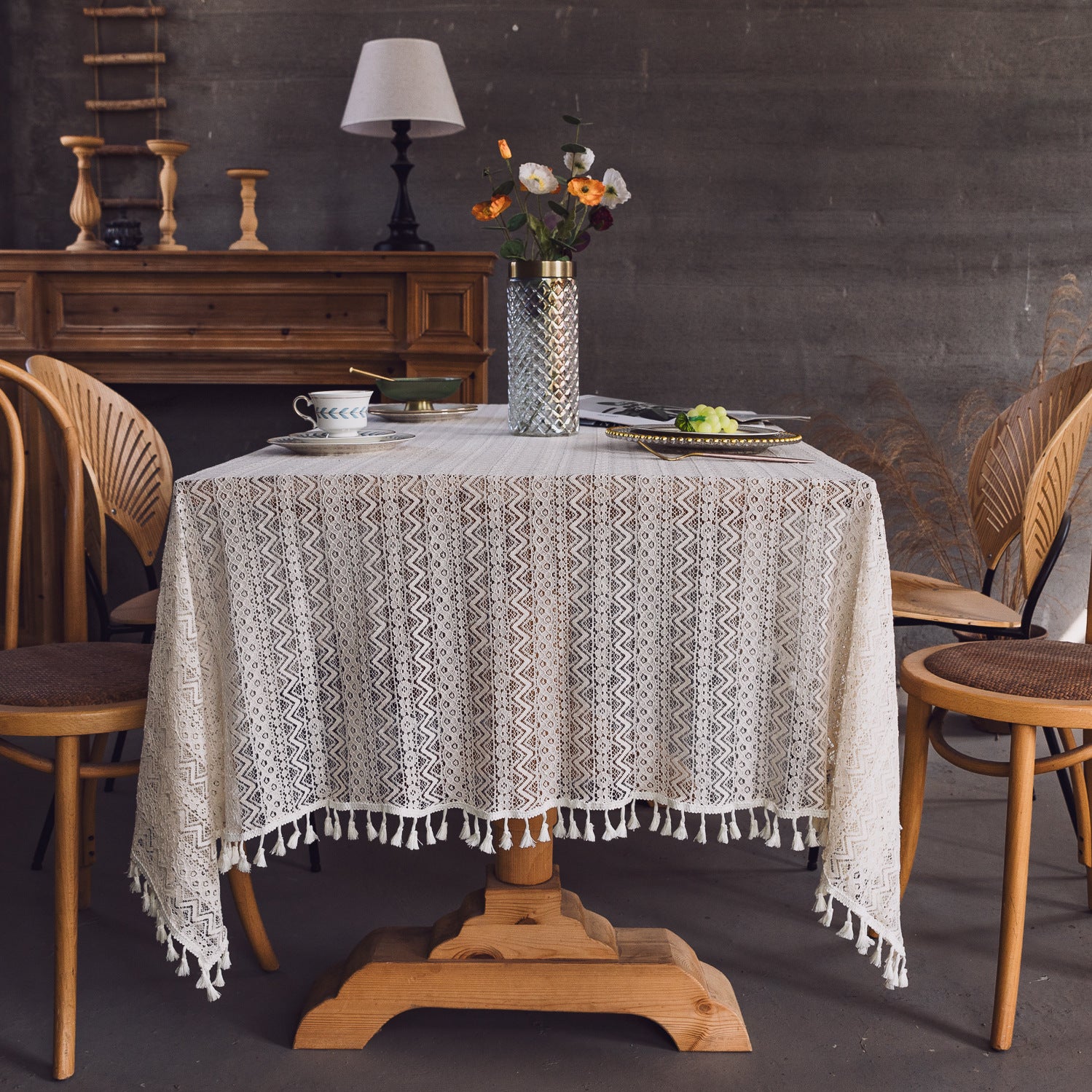 Lace Hollow Dining Table Fabric White